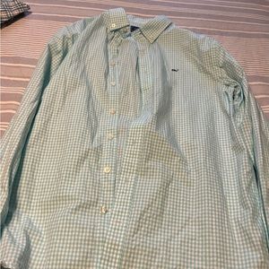 Vineyard vine aqua blue gingham long sleeve shirt size boys XL
